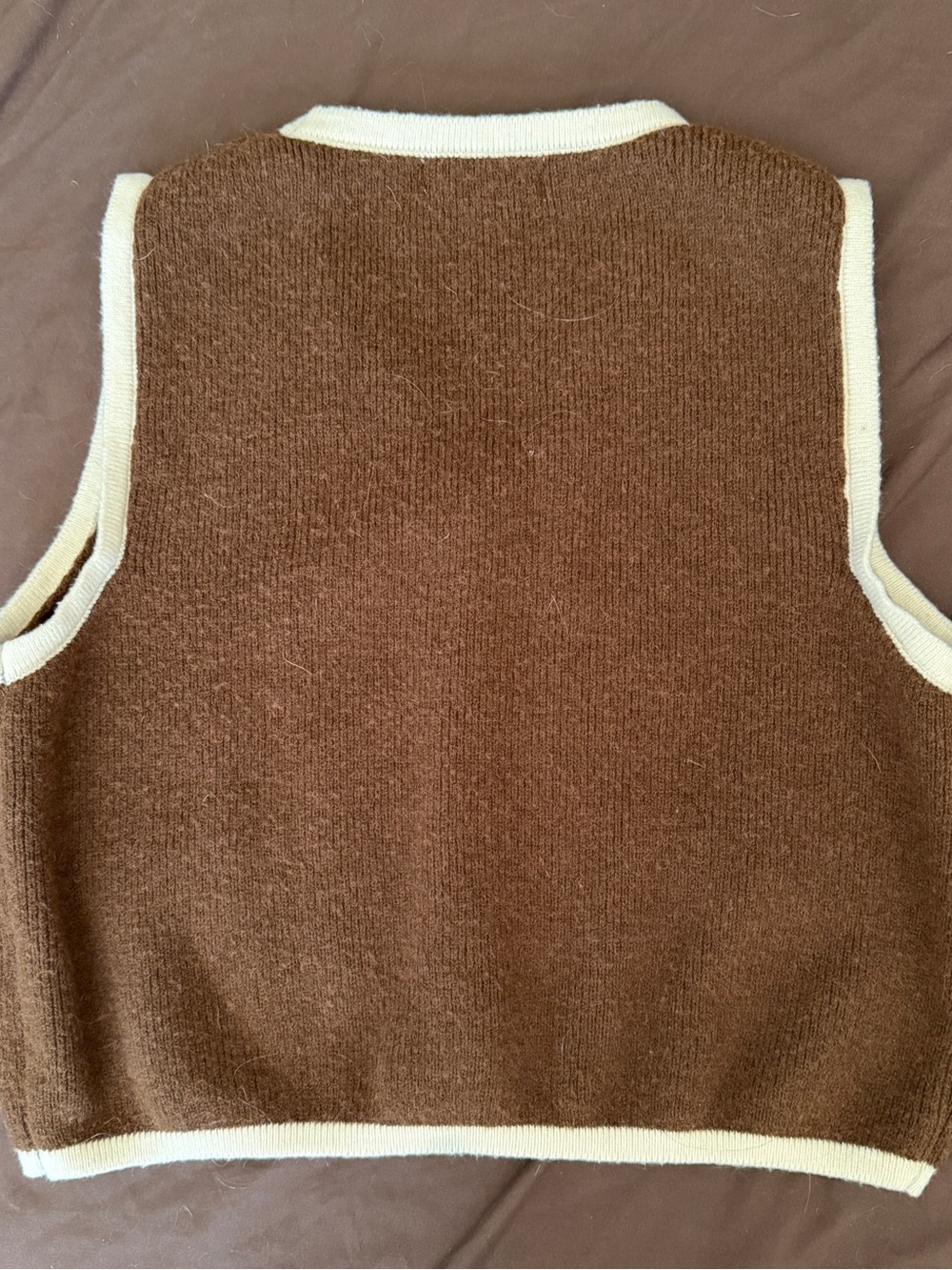 Brown Knit Sweater Vest with Cream Trim - Picture 5 of 5